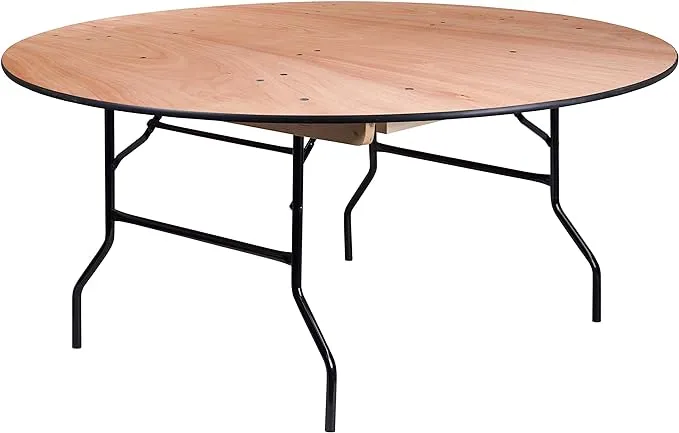 Flash Furniture Round Wood Folding Banquet Table with Clear Coated Finished Top