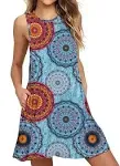 BISHUIGE Women Summer Casual Round Neck T Shirt Dresses Beach Cover up Plain Tank Dress