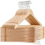 Amber Home 20 Pack Wooden Coat Hangers, Natural Wood Suit Hangers with Non Slip Pant Bar, Clothes Hangers for Shirts, Jackets, Dress, Pant (Natural, 20)