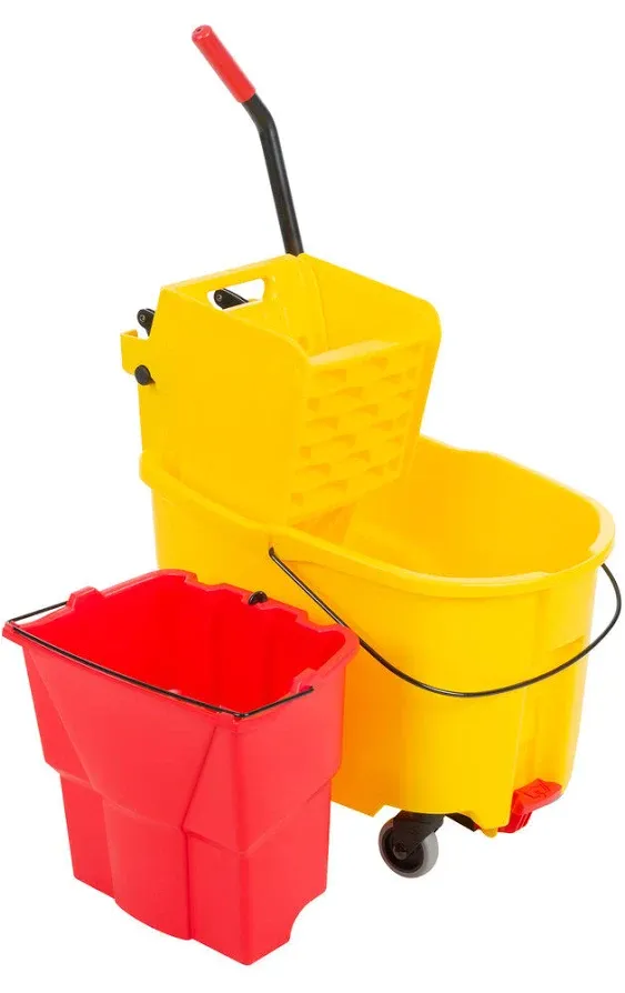 Rubbermaid WaveBrake® 44 Qt. Yellow Mop Bucket with Side Press Wringer and Red Dirty Water Bucket