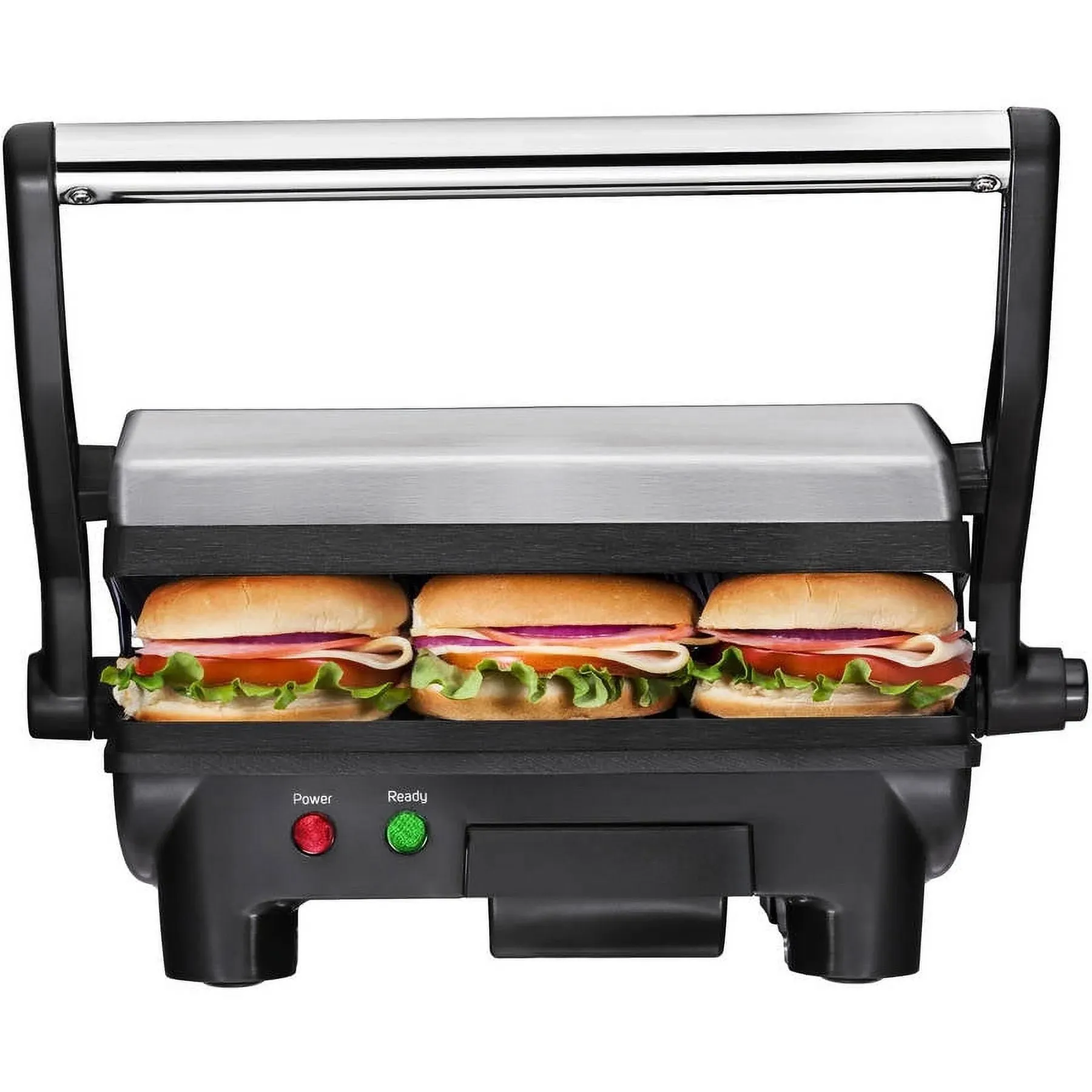 Chefman 3-in-1 Panini Press & Grill, 4-Slice Non-Stick, Opens Flat - Stainless Steel, New