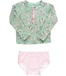 RuffleButts *Tea Roses Long Sleeve Zipper Rash Guard 2-Piece - 2T