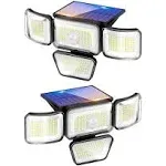 CHARKEE Solar Outdoor Lights 278LED 3000LM High Brightness with Motion Sensor, 4 Heads IP65 Waterproof 300°Wide Angle Security Flood Lights for Outside Yard Garage Parking Lot, 2Pack