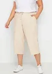 Evans | Women's Plus Size Linen Blend Crop Trouser - Stone - 18W