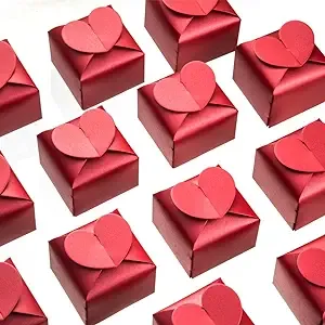 AWELL Burgundy Favor Box Bulk 2.5x2x2.5 inches with Heart Bow Party Favor Box,Burgundy,Pack of 50