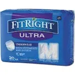 Fitright Ultra Protective Underwear, Medium, 28" To 40" Waist, 20/pack