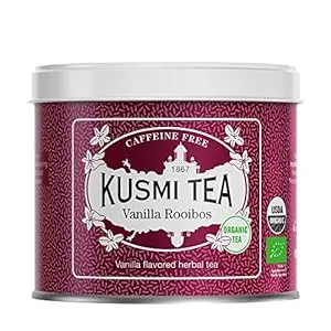 Kusmi Tea - Vanilla Rooibos - Organic Flavored Rooibos Tea - Rooibos based Herbal Tea with Vanilla Flavor - Caffeine Free - Enjoy Hot or Iced - Loose Leaf Tea - Tin Box of 3.5 oz for about 50 cups