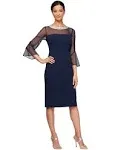 Alex Evenings Embellished Illusion Sheath Dress - Navy - Size 10