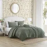 Laura Ashley - Twin Quilt Set, Solid Velvet Reversible Bedding, All Season Home Decor with Sham & Bonus Pillow Cover (Diamond Stitch Dark Green, Twin)