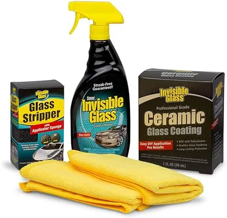 Invisible Glass 99017 Pro Glass Care 5-Piece Kit Includes Glass Stripper to Polish and Restore Automotive Glass, Premium Glass Cleaner, Ceramic