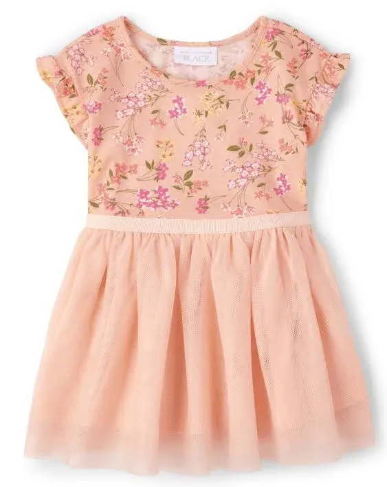 Baby And Toddler Girls Mommy And Me Floral Knit To Woven Dress - Apricot glow