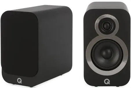 Q Acoustics 3010i Compact Bookshelf Speakers Pair Carbon Black - 2-Way Reflex Enclosure Type, 4" Bass Driver, 0.9" Tweeter - Stereo Speakers/Passive Speakers for Home Theater Sound System