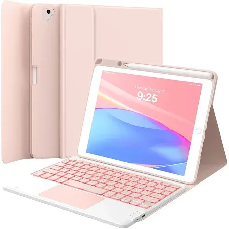 GreenLaw Keyboard Case for iPad 9th Generation 10.2", iPad 8th/ 7th/Air 3, Detachable Wireless Keyboard Case for Pro 10.5 inch, 7 Color Backlit, Stain-Resistant Cover, 2 BT Connection, Pink