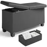 Nestl 30" Storage Ottoman Bench with Storage Bins, Rectangular Storage Bench - Brown Leather