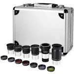 1.25" Eyepiece and Filter Set with a Carry Case-Telescope Accessory Kit (13 Piece) - 5pcs Plossl Eyepieces & 5pcs Color Filters & a 2X Barlow Lens & a Moon Filter & a Polarizing Filter