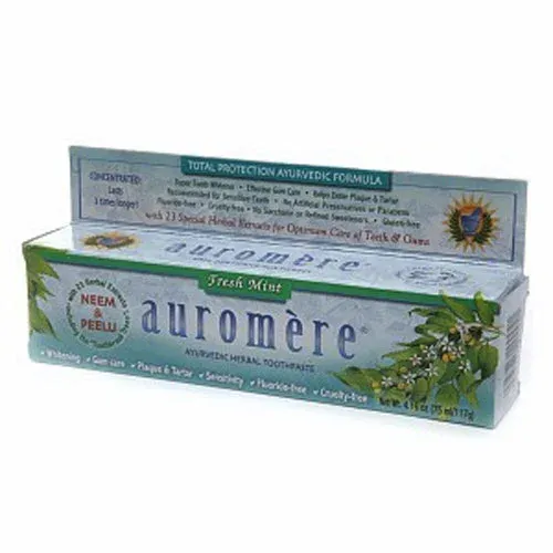 Auromere Ayurvedic Herbal Toothpaste, Fresh Mint - Vegan, Natural, Non GMO, Fluo