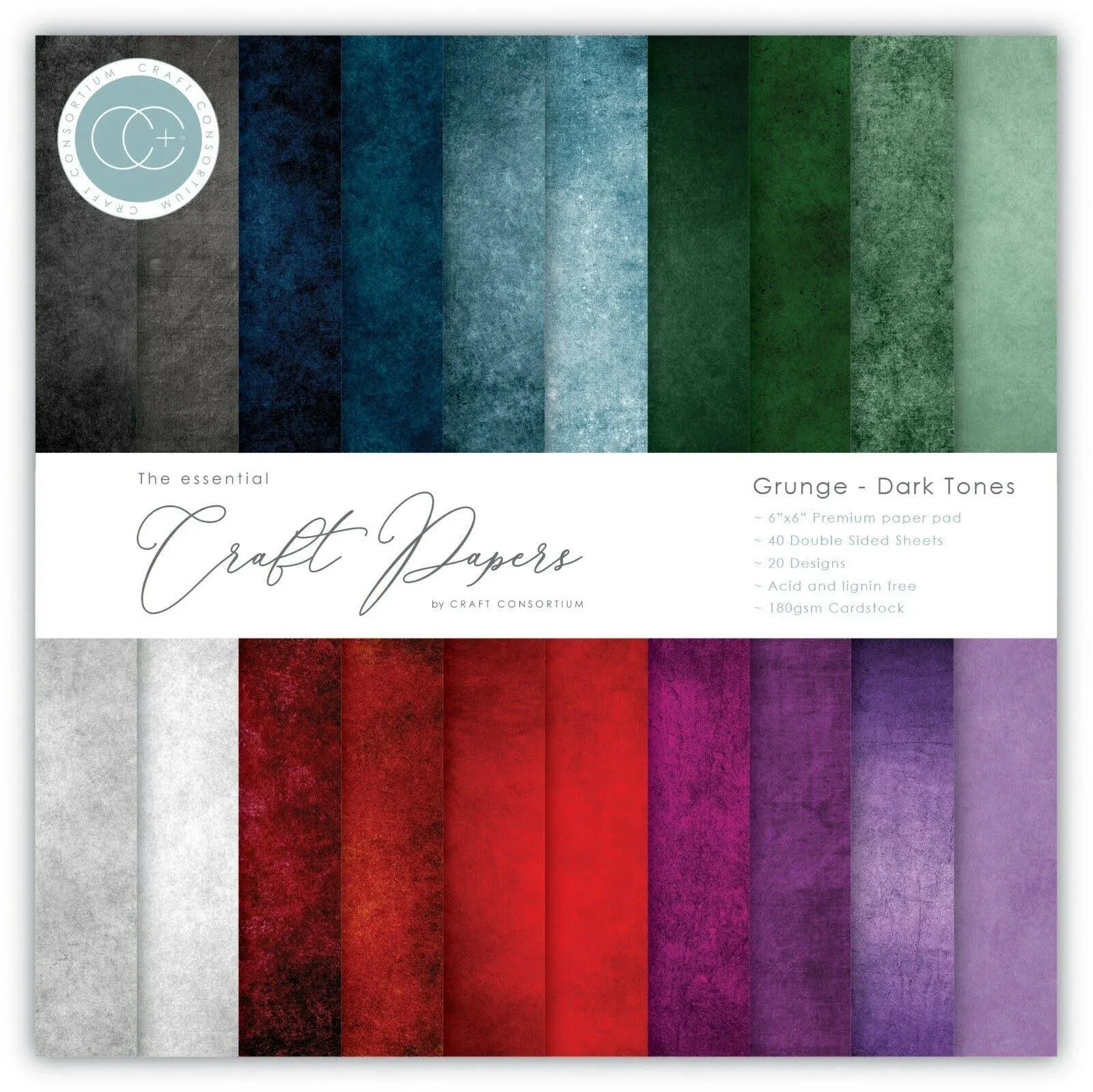 Craft Consortium Essential Craft Papers 6x6 Inch Paper Pad Grunge Dark Tones