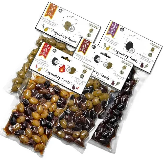 Pack of 4 Variety Mix Olives in Vacuum, 2 Greek Olive Varieties with 4 flavors, Freshly Sealed Olives with Extra Virgin Oil 4X200g