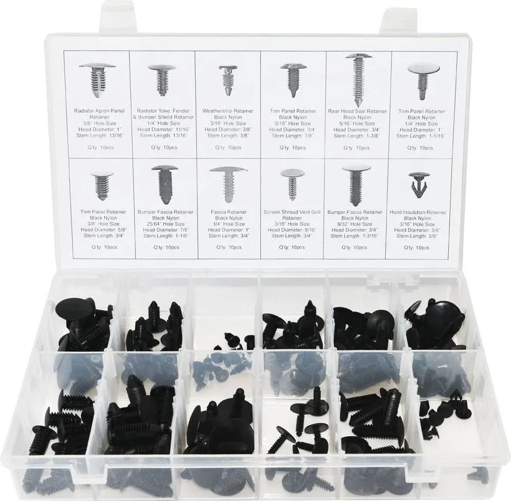 Swordfish 60660 Universal Auto Body Shield Retainer Fastener Clip Assortment, 120 Piece