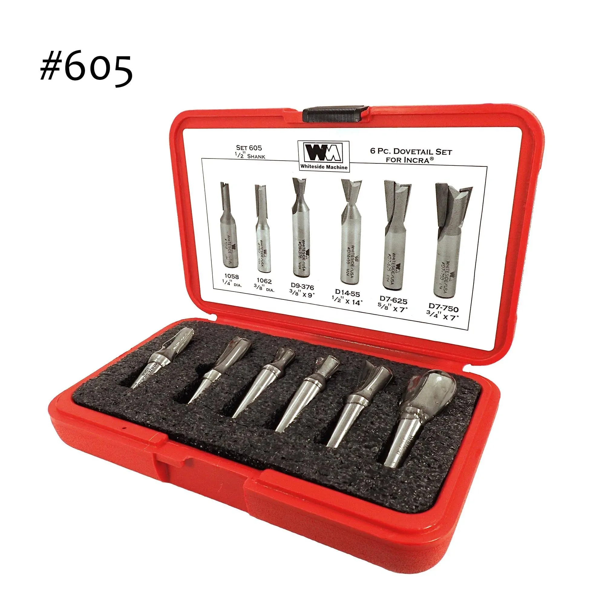 Whiteside 605 Incra Dovetail Bit Set for Woodworking - 6 PIECE 1/2&#034;SH