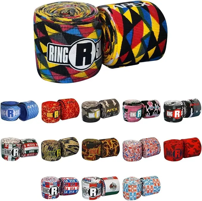 Ringside Apex 130” Boxing Hand Wraps Pair - Durable, Elastic Training Wraps with Hook & Loop Closure, Multi-Color Options, Perfect for MMA, Muay Thai, Kickboxing