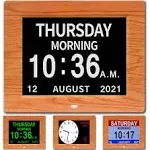 CAZOKASI 3 Displays 8inch Clock with Day and Date for Elderly Extra Large Impaired Vision Digital Calendar Clock with Non-Abbreviated Alarm Clock Day Clock Photo Frame Auto Dimmable