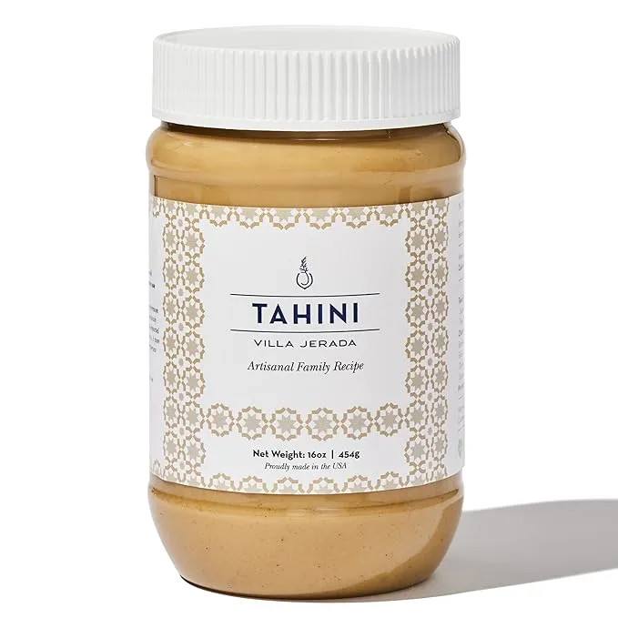 Villa Jerada, Premium Tahini 16 oz - Small-Batch Roasted Stone-Ground USA Sesame Seeds, Creamy Texture, Perfect to make Hummus (TAHINI - 1 JAR)