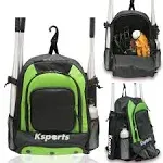 Ksports Baseball Bag Green Backpack for Baseball, T-ball & Softball Equipment & Gear for Youth and Adults - Holds Bats, Helmet, Gloves, Gear - Shoe