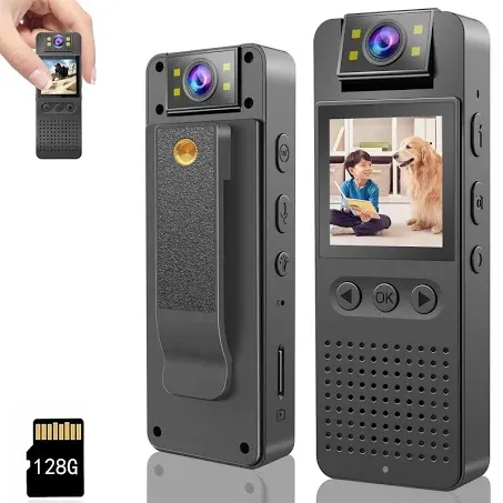 128GB Pocket Camcorder,Body Cameras with Audio and Video Recording.180°Rotatable Lens True HD 1080P 1.4 in Screen to Playback Body Cam for Outdoor,Travel Record,Work Records.