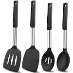 Beijiyi Silicone Cooking Spatulas and Spoons, 4 Pack Heat Resistant Silicone Cooking Utensils Set, Non Stick Large Kitchen Silicone S