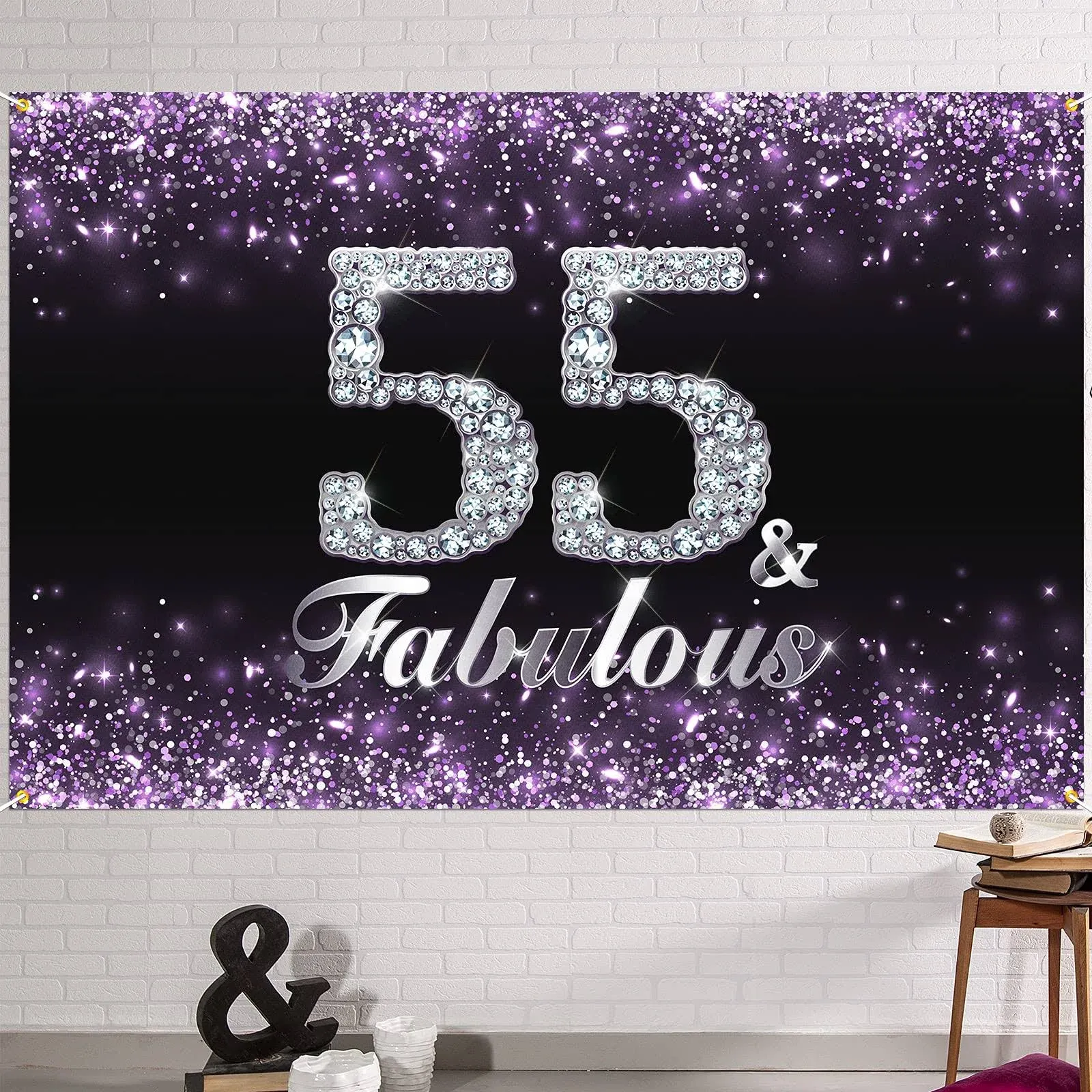 6x4ft Happy 55th Birthday Banner Backdrop - 55 &amp; Fabulous Birthday Decoration...