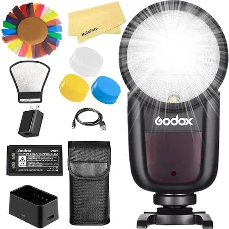 Godox V1 V1-N V1N Round Head Camera Flash for Nikon Flash Speedlight Speedlite Light,76Ws 2.4G 1/8000 HSS,480 Full Power Shots,1.5s Recycle Time,2600mAh Li-ion Battery,10 Levels LED Modeling Lamp