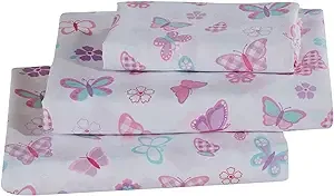 Better Home Style Butterflies Butterfly Floral Flowers Pink Purple Turquoise Girls/Kids/Teens 3 Piece Sheet Set with Pillowcase Flat and Fitted Sheets Set # Tree Butterfly (Twin)