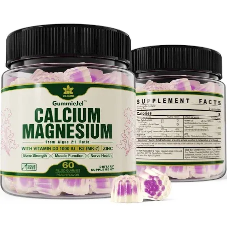 Calcium Magnesium & Zinc + Vitamin D Gummies | Bone Health Immune Health Energy and Muscle Function | Daily Dietary Vitamin Supplement | for Adults, Teens | Fruity Raspberry Flavor