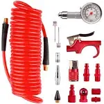 Hromee 16 Pieces Air Compressor Accessory Kit with 1/4 Inch Recoil Poly Air Hose, Blow Gun and Fittings Inflation Kit with Needles, Ball Chuck and Tire Pressure Gauge