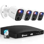 Swann 4K Security Camera System, 4 Indoor/Outdoor Wired 8MP Bullet Cameras,8 Channel DVR with 2TB,Color Night Vision, True Detect, 24/7 Home Surveillance, IP66 Weatherproof, Spotlights, Siren & Mic