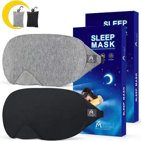 Mavogel Cotton Sleep Mask - Updated Design Light Blocking Sleep Mask, Soft and Comfortable Eye Blindfold for Men Women, Eye Mask for Sleeping/Shift Work, Includes Travel Pouch, Grey & Black