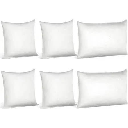 6 Pieces Throw Pillow Inserts 18 x 18 inch Set of 4 and 12 x 20 inch Set of 2 ...