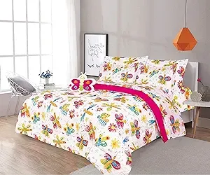 Sapphire Home 3 Piece Butterfly Twin Kids Comforter Set - Kids Bedding Set - Comforter Set, Pillow Sham, Decorative Toy Pillow - Toddler Bed Kit, Girl Butterfly Room Decor - Twin Size