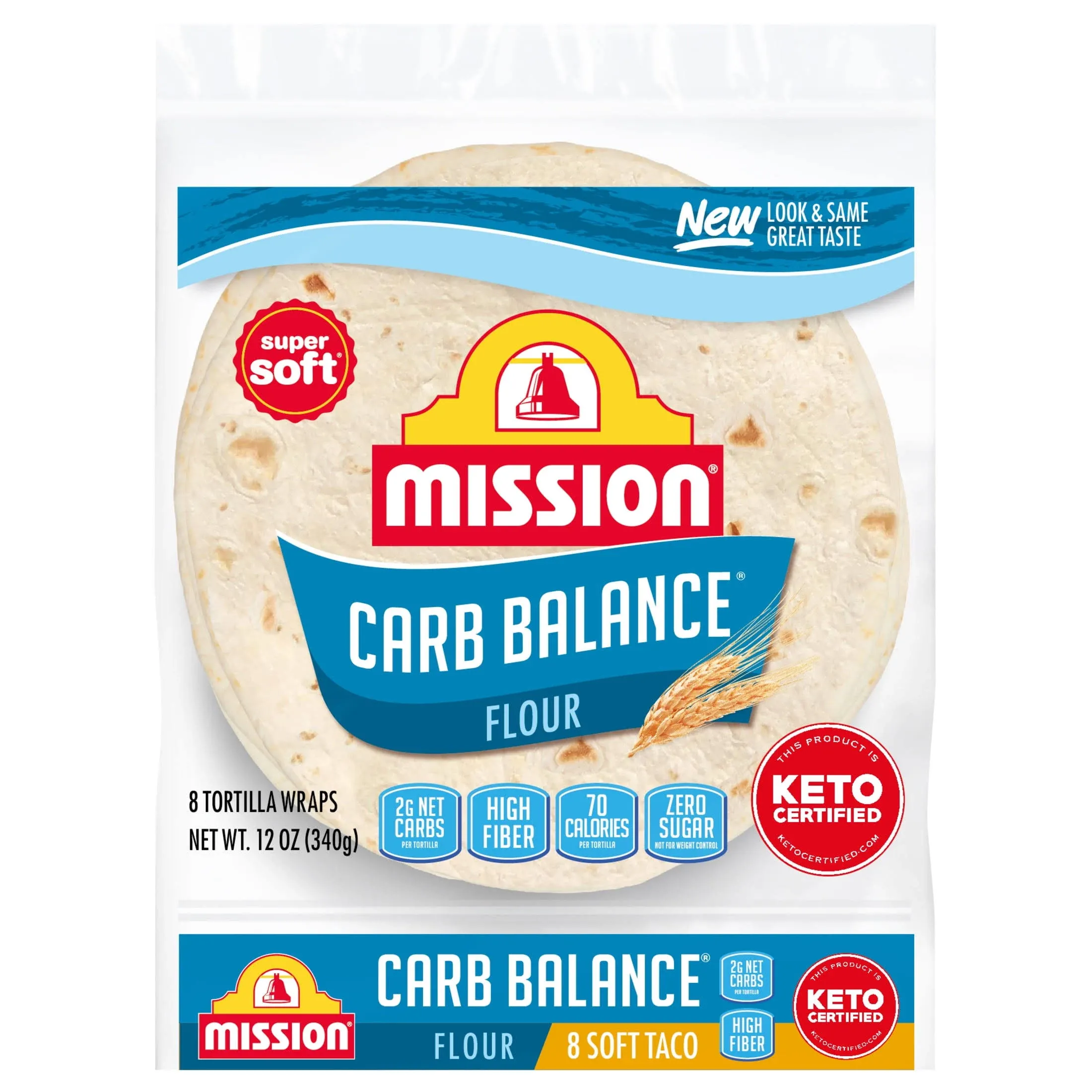 Mission Carb Balance Flour Soft Taco 8&#034; Tortillas 8ct 4g Net Carbs Keto Friendly