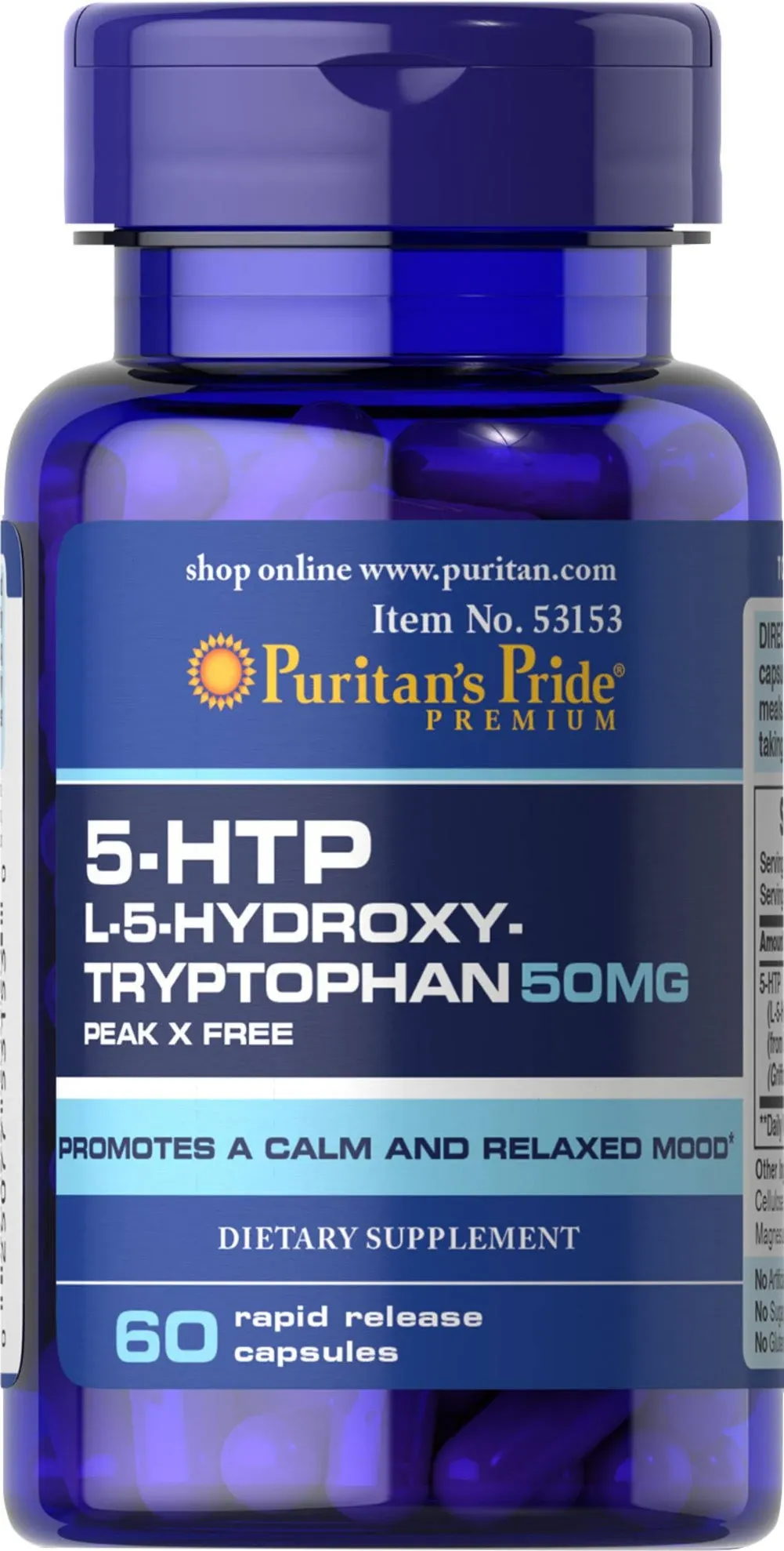 Puritan&#039;s Pride  5-HTP 50 mg (Griffonia Simplicifolia ) - 60 Capsules