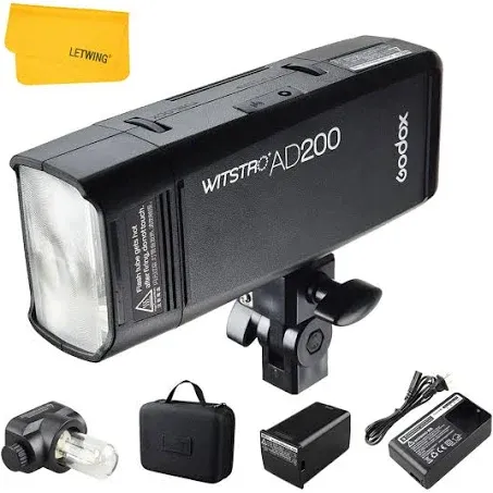 Godox AD200 Strobe Flash Monolight, 200Ws Pocket Flash Light, 2.4G TTL 1/8000 HSS Speedlite with 2900mAh Li-ion Battery, Bare Bulb Flash Head to Provide 500 Full Power Flashes, Recycle in 0.01-2.1s