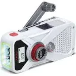 ETON Portable Weather Radio: AM/FM/NOAA, White, 2 1/2 in Overall Dp, 5 13/32 in Overall Ht