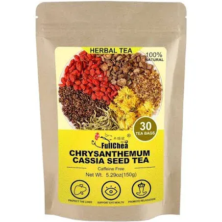 FullChea - Chrysanthemum Cassia Seed Tea, 30 Teabags, 5g/bag - Burdock Root, Goji Berries, Osmanthus, Honeysuckle Combination Herbal Tea