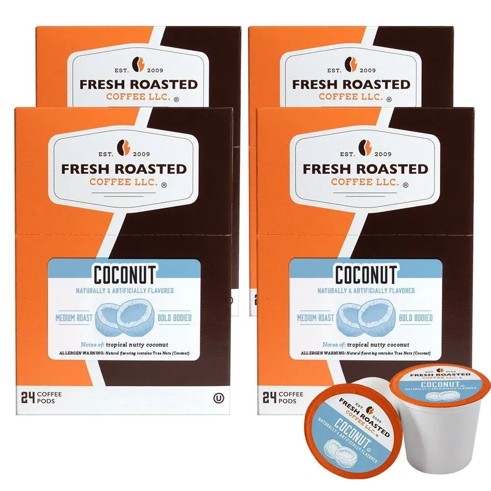 Fresh Roasted Coffee, Coconut, Flavored Coffee Pods, 96 Count