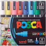 Uni Posca Paint Markers - Basic Colors, Set of 8, Medium Tip, 2.5 mm