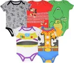 Disney Pixar Toy Story Woody Buzz Lightyear Slinky Dog Infant Baby Boys 5 Pack Bodysuits 12 Months