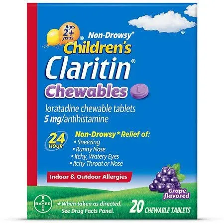 Claritin Antihistamine, Children's, 5 mg, Chewable Tablets, Grape Flavored - 20 ea