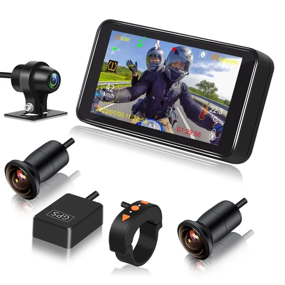 VSYSTO F4.5X Pro 3CH Motorcycle Dash Cam WiFi with Front Rear and Selfie 1080...