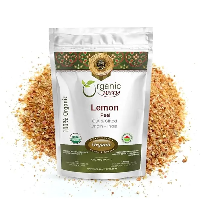 Organic Way Dried Lemon Peel Cut & Sifted (Citrus limon) - Organic & Kosher Certified | Vegan, Non GMO & Gluten Free | USDA Certified | Origin - India (1/2 LBS / 8 Oz)